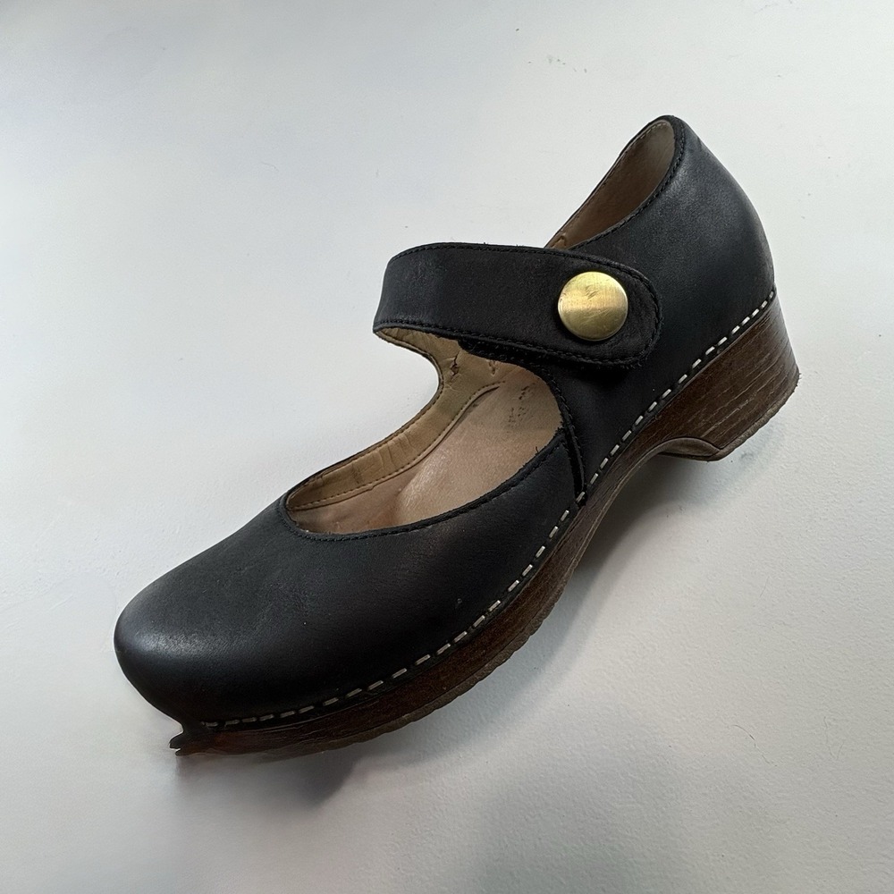 Dansko Beatrice Mary Jane Clog Women EU 39 US 8.5-9 Black Burnished Leather